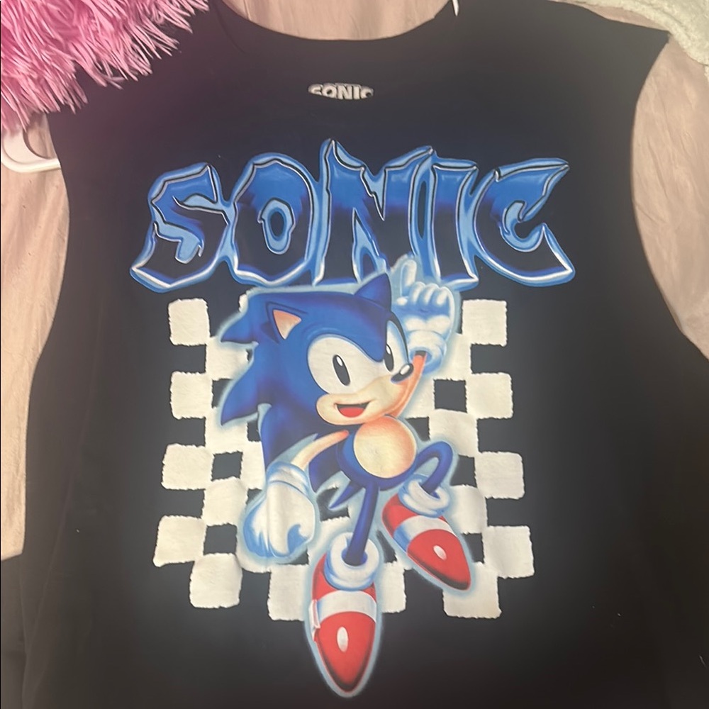 Hot Topic Sonic Graphic Tank Top - Black and Blue